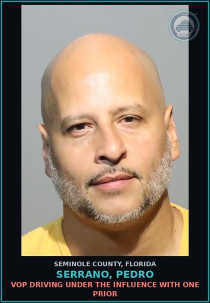 CCW arrest card for SERRANO, PEDRO in Seminole County: VOP DRIVING UNDER THE INFLUENCE WITH ONE PRIOR