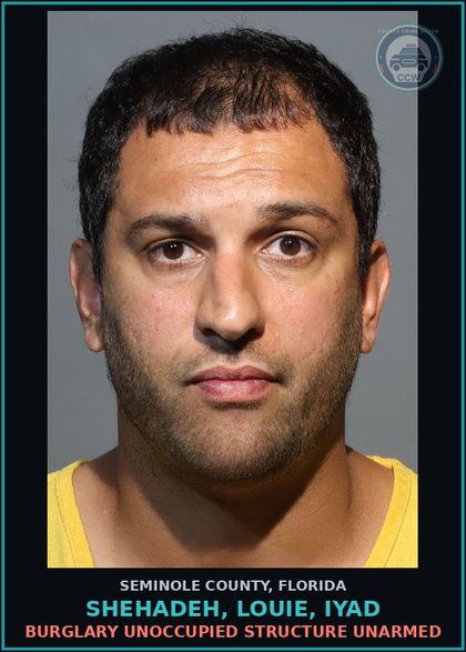 CCW arrest card for SHEHADEH, LOUIE, IYAD in Seminole County: BURGLARY UNOCCUPIED STRUCTURE UNARMED