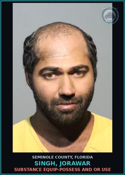 CCW arrest card for SINGH, JORAWAR in Seminole County: DRUG EQUIP-POSSESS AND OR USE