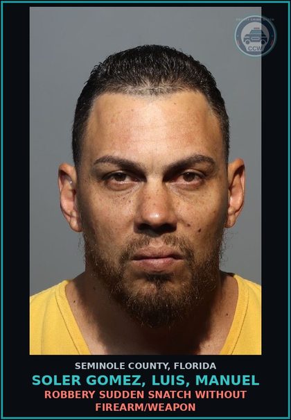 CCW arrest card for SOLER GOMEZ, LUIS, MANUEL in Seminole County: BURGLARY WITH ASSAULT OR BATTERY DV***GPS REQ***