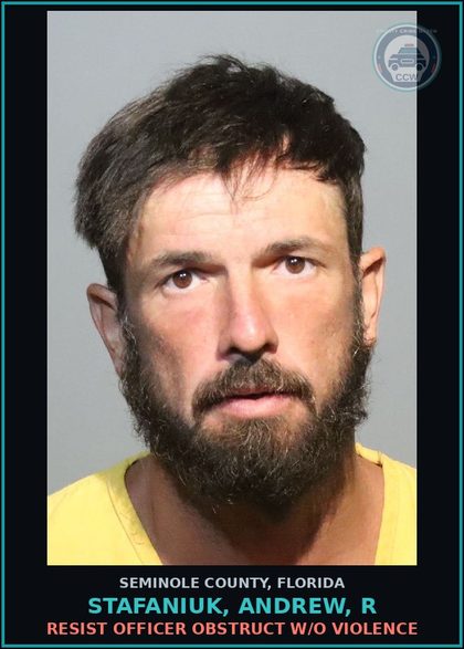 CCW arrest card for STAFANIUK, ANDREW, R in Seminole County: RESIST OFFICER OBSTRUCT W/O VIOLENCE