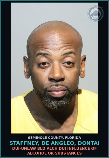 CCW arrest card for STAFFNEY, DE ANGLEO, DONTAI in Seminole County: DUI-UNLAW BLD ALCH DUI INFLUENCE OF ALCOHOL OR DRUGS