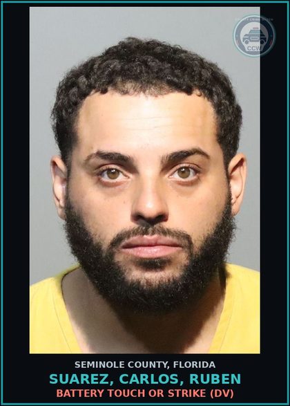 CCW arrest card for SUAREZ, CARLOS, RUBEN in Seminole County: BATTERY TOUCH OR STRIKE (DV)