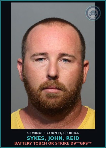 CCW arrest card for SYKES, JOHN, REID in Seminole County: BATTERY TOUCH OR STRIKE DV**GPS**