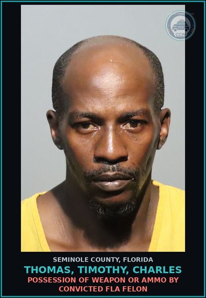 CCW arrest card for THOMAS, TIMOTHY, CHARLES in Seminole County: MOVING TRAFFIC VIOL DRIV WHILE LIC SUSPEND REVOCATION EQUIV STATUS