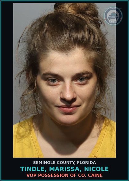 CCW arrest card for TINDLE, MARISSA, NICOLE in Seminole County: VOP POSSESSION OF COCAINE