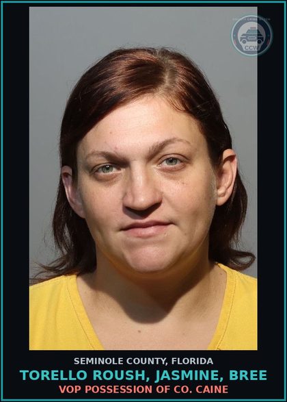 CCW arrest card for TORELLO ROUSH, JASMINE, BREE in Seminole County: VOP POSSESSION OF COCAINE