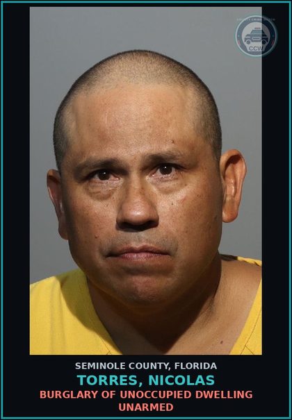 CCW arrest card for TORRES, NICOLAS in Seminole County: HOLD FOR PICKUP - VOLUSIA CO WRIT OF BODILY ATTACHMENT *CASH PURGE*