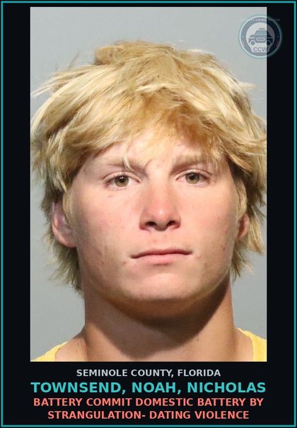 CCW arrest card for TOWNSEND, NOAH, NICHOLAS in Seminole County: BATTERY COMMIT DOMESTIC BATTERY BY STRANGULATION- DATING VIOLENCE