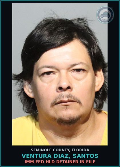 CCW arrest card for VENTURA DIAZ, SANTOS in Seminole County: HOLD FOR IMMIGRATION DETAINER IN FILE