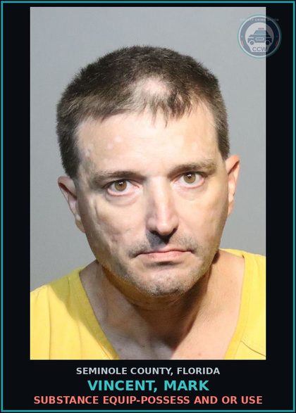 CCW arrest card for VINCENT, MARK in Seminole County: DRUG EQUIP-POSSESS AND OR USE