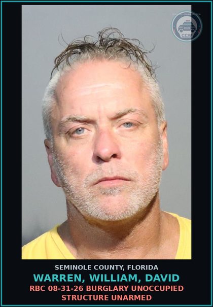 CCW arrest card for WARREN, WILLIAM, DAVID in Seminole County: HOLD FOR GPS