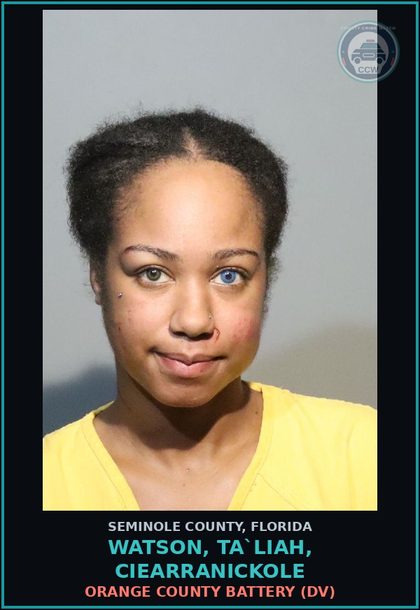 CCW arrest card for WATSON, TA`LIAH, CIEARRANICKOLE in Seminole County: ORANGE COUNTY BATTERY (DV)