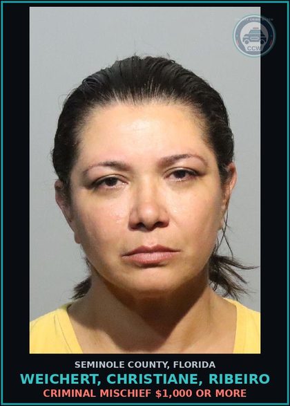 CCW arrest card for WEICHERT, CHRISTIANE, RIBEIRO in Seminole County: CRIMINAL MISCHIEF $1,000 OR MORE