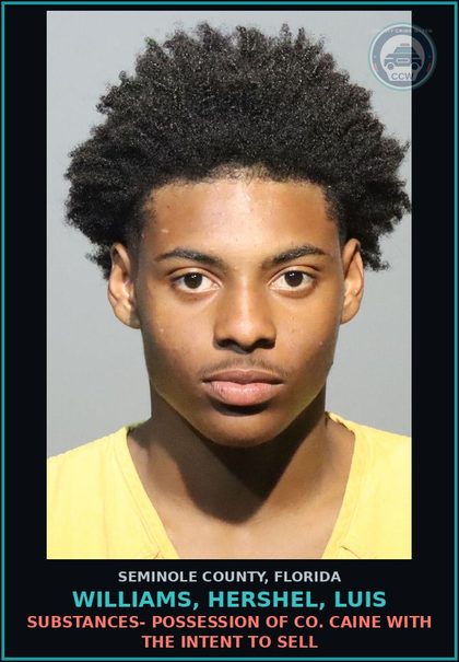 CCW arrest card for WILLIAMS, HERSHEL, LUIS in Seminole County: DRUGS- POSSESSION OF COCAINE WITH THE INTENT TO SELL