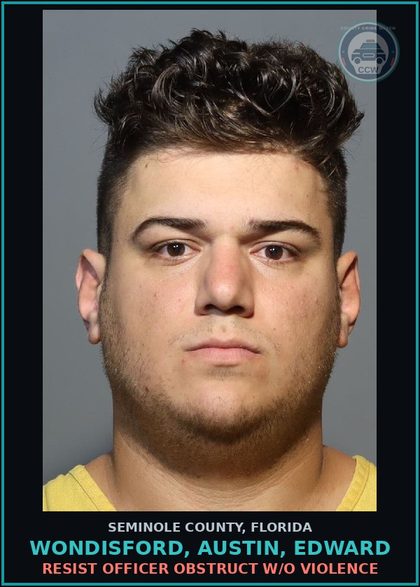 CCW arrest card for WONDISFORD, AUSTIN, EDWARD in Seminole County: RESIST OFFICER OBSTRUCT W/O VIOLENCE