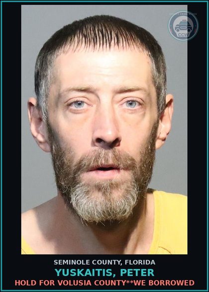 CCW arrest card for YUSKAITIS, PETER in Seminole County: HOLD FOR VOLUSIA COUNTY**WE BORROWED