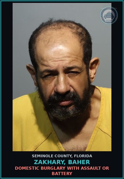 CCW arrest card for ZAKHARY, BAHER in Seminole County: CONTEMPT OF COURT VIOL INJUNCTION PROTECTION DOMESTIC VIOLENCE