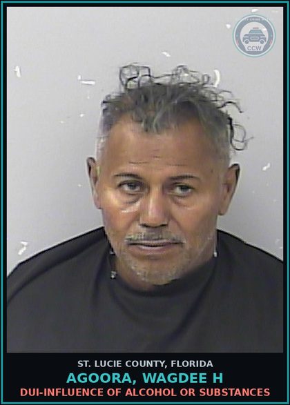 CCW arrest card for Agoora, Wagdee H in St. Lucie County: Dui-influence Of Alcohol Or Drugs