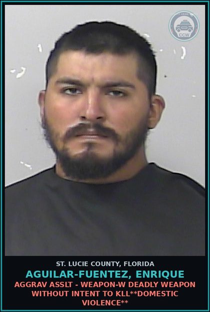 CCW arrest card for Aguilar-fuentez, Enrique in St. Lucie County: Aggrav Asslt - Weapon-w Deadly Weapon Without Intent To Kill**domestic Violence**