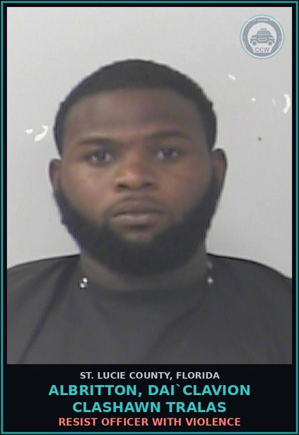 CCW arrest card for Albritton, Dai`clavion Clashawn Tralas in St. Lucie County: Resist Officer With Violence