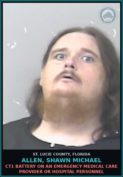 CCW arrest card for Allen, Shawn Michael in St. Lucie County: Ct1 Battery On An Emergency Medical Care Provider Or Hospital Personnel