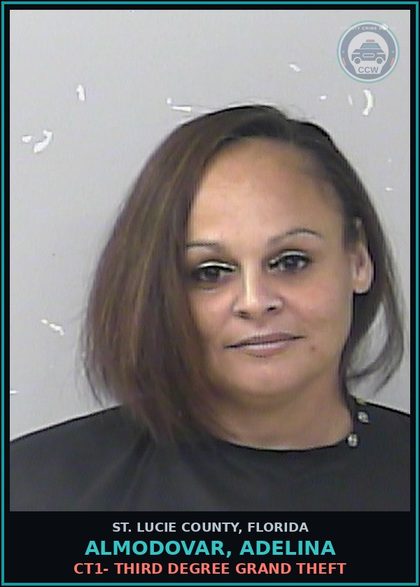 CCW arrest card for Almodovar, Adelina in St. Lucie County: Ct1- Third Degree Grand Theft