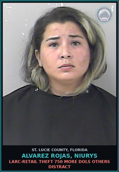 CCW arrest card for Alvarez Rojas, Niurys in St. Lucie County: Larc-retail Theft 750 More Dols Others Distract