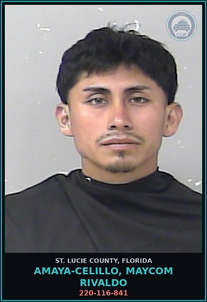 CCW arrest card for Amaya-celillo, Maycom Rivaldo in St. Lucie County: 220-116-841
