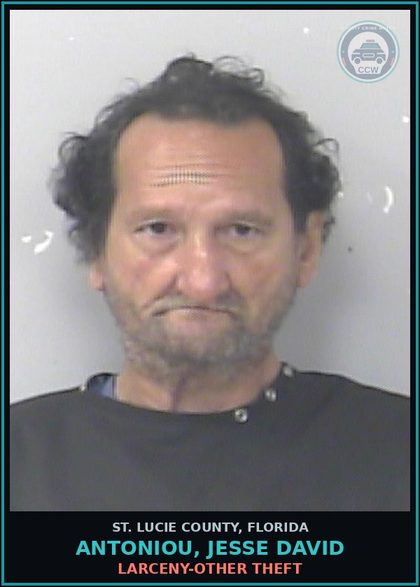 CCW arrest card for Antoniou, Jesse David in St. Lucie County: Larceny-other Theft