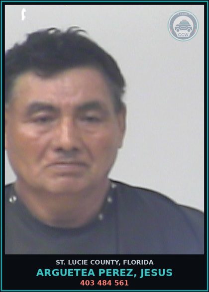 CCW arrest card for Arguetea Perez, Jesus in St. Lucie County: 403 484 561