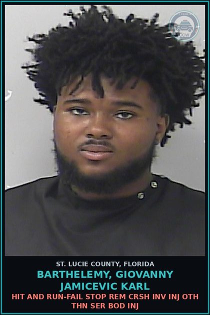 CCW arrest card for Barthelemy, Giovanny Jamicevic Karl in St. Lucie County: Hit And Run-fail Stop Rem Crsh Inv Inj Oth Thn Ser Bod Inj