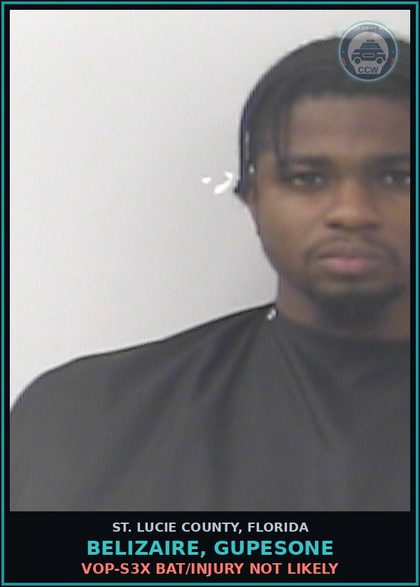 CCW arrest card for Belizaire, Gupesone in St. Lucie County: Vop-s3x Bat/injury Not Likely