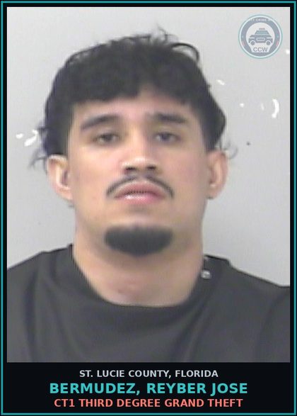 CCW arrest card for Bermudez, Reyber Jose in St. Lucie County: Ct1 Third Degree Grand Theft