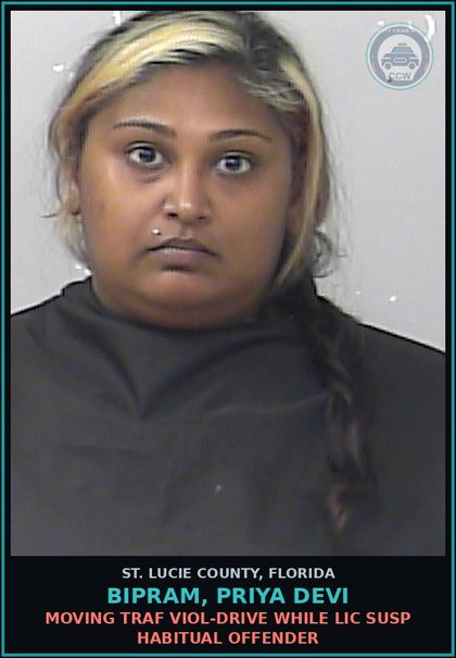 CCW arrest card for Bipram, Priya Devi in St. Lucie County: Moving Traf Viol-drive While Lic Susp Habitual Offender
