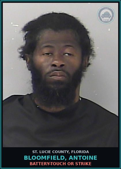 CCW arrest card for Bloomfield, Antoine in St. Lucie County: Battery-touch Or Strike