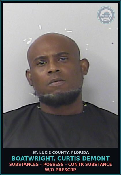 CCW arrest card for Boatwright, Curtis Demont in St. Lucie County: Drugs - Possess - contr substance W/o Prescription