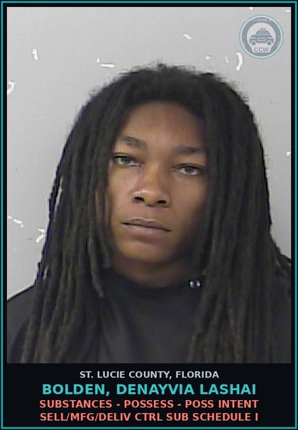 CCW arrest card for Bolden, Denayvia Lashai in St. Lucie County: Drugs - Possess - Poss Intent Sell/mfg/deliv Ctrl Sub Schedule I