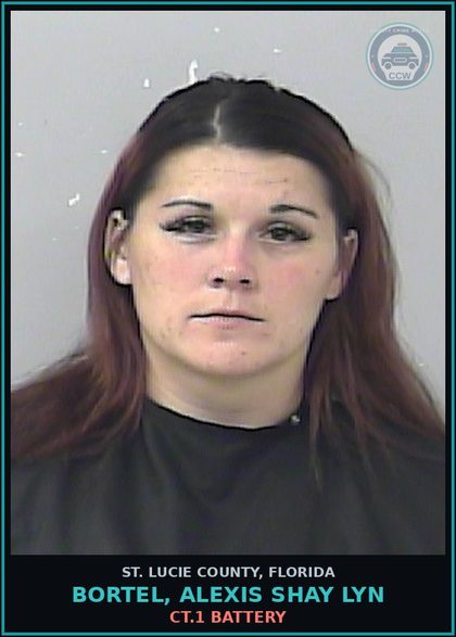CCW arrest card for Bortel, Alexis Shay Lyn in St. Lucie County: Ct.1 Battery