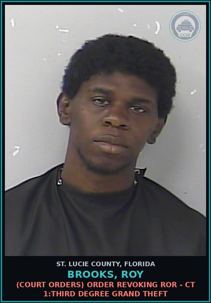 CCW arrest card for Brooks, Roy in St. Lucie County: (court Orders) Order Revoking Ror - Ct 1:third Degree Grand Theft
