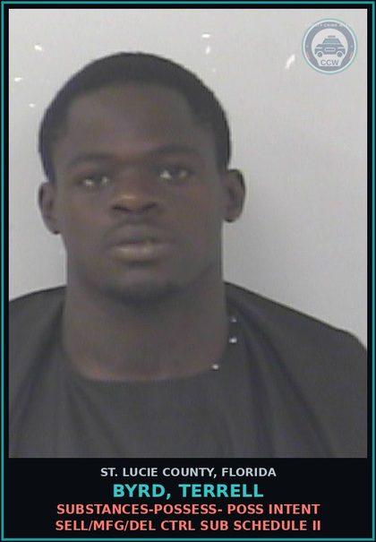 CCW arrest card for Byrd, Terrell in St. Lucie County: Drugs-possess- Poss Intent Sell/mfg/del Ctrl Sub Schedule Ii