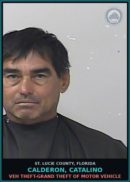CCW arrest card for Calderon, Catalino in St. Lucie County: Veh Theft-grand Theft Of Motor Vehicle
