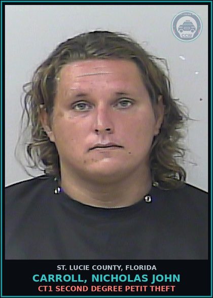 CCW arrest card for Carroll, Nicholas John in St. Lucie County: Ct1 Second Degree Petit Theft