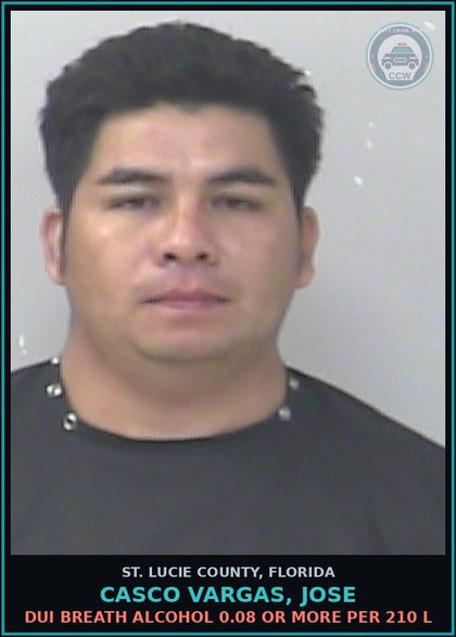 CCW arrest card for Casco Vargas, Jose in St. Lucie County: Dui Breath Alcohol 0.08 Or More Per 210 L