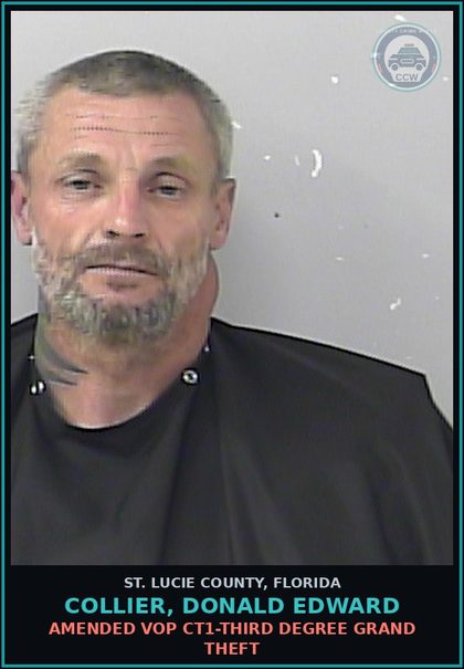 CCW arrest card for Collier, Donald Edward in St. Lucie County: Amended Vop Ct1-third Degree Grand Theft