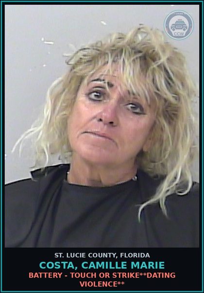 CCW arrest card for Costa, Camille Marie in St. Lucie County: Battery - Touch Or Strike**dating Violence**