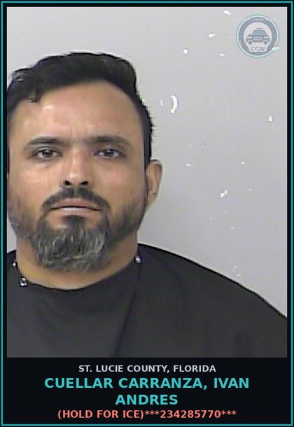 CCW arrest card for Cuellar Carranza, Ivan Andres in St. Lucie County: (hold For Ice)***234285770***
