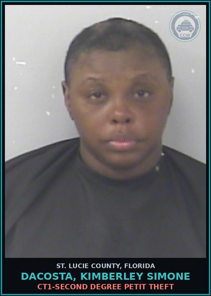 CCW arrest card for Dacosta, Kimberley Simone in St. Lucie County: Ct1-second Degree Petit Theft