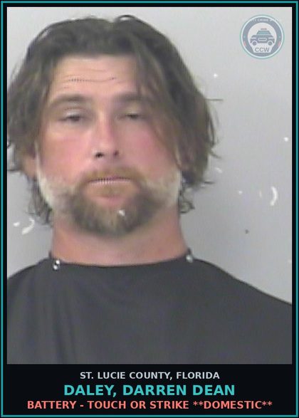 CCW arrest card for Daley, Darren Dean in St. Lucie County: Battery - Touch Or Strike **domestic**