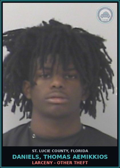 CCW arrest card for Daniels, Thomas Aemikkios in St. Lucie County: Burgl - Unoccupied Conveyance Unarmed